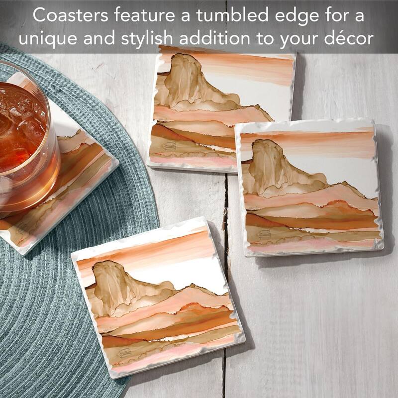 Desertscape 4-Pack Absorbent Stone Tumbled Tile Coasters with Protective Cork Backing 4" Square Made in The USA Wipes Clean