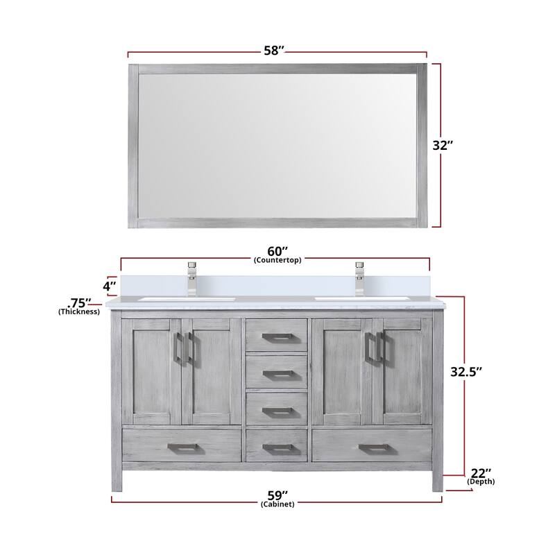 Jacques White Bath Vanity, Cultured Marble Top, Faucet Set and Mirror