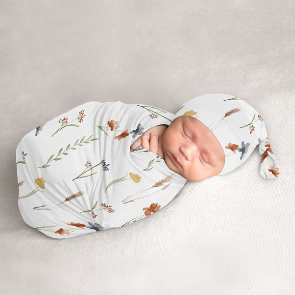 slide 2 of 6, Sweet Jojo Designs Boho Floral Garden Flower Girl Baby Cocoon and Beanie Hat Sleep Sack 2pc Set - Watercolor Bohemian Farmhouse