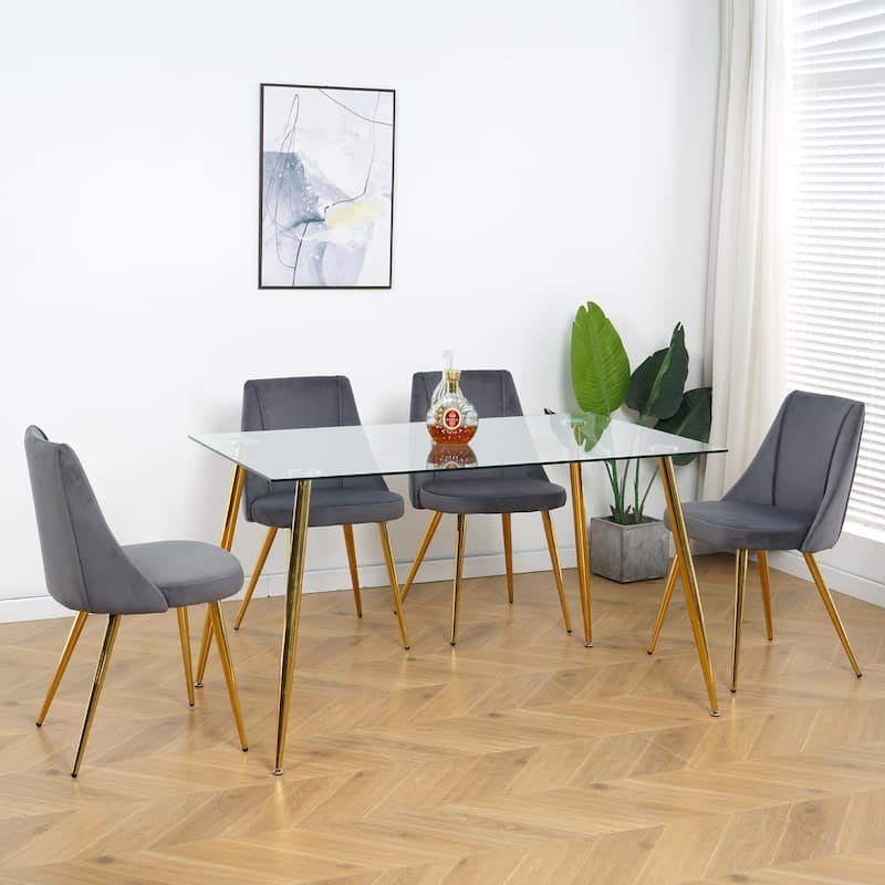 Set of 4 Modern simple velvet dining chair with gold metal legs