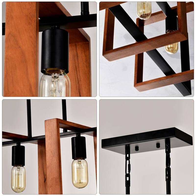 Farmhouse Rectangular Chandelier 4-Light Kitchen Island Lights Hanging Crystal Chandelier, for Dining Room and Living Room