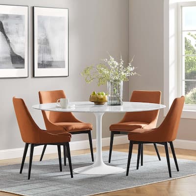 Round Artificial Marble Dining Table - White
