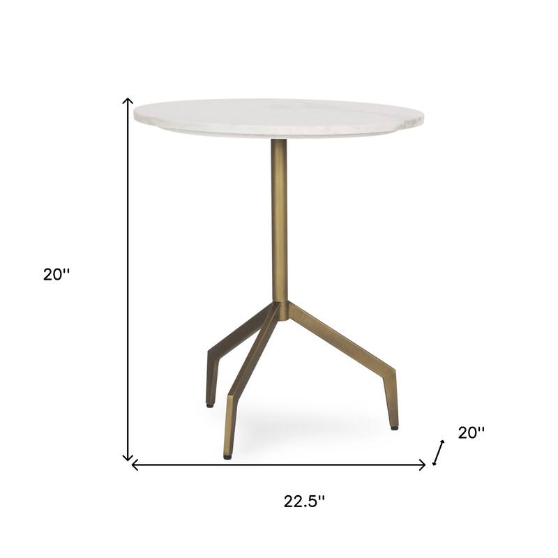 HomeRoots 20" White and Gold Stone and Iron Oval End Table - 22.50 in. x 20.00 in. x 20.00 in.