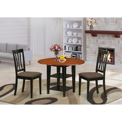 HomeStock 3-Piece Black and Cherry Finish Round Solid Wood Top Dining Table Set