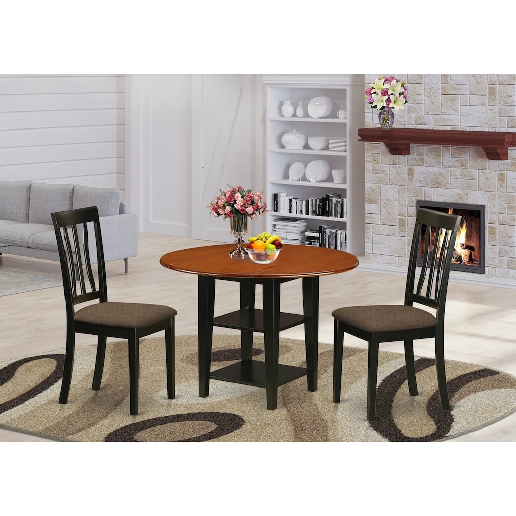 HomeStock 3-Piece Black and Cherry Finish Round Solid Wood Top Dining Table Set