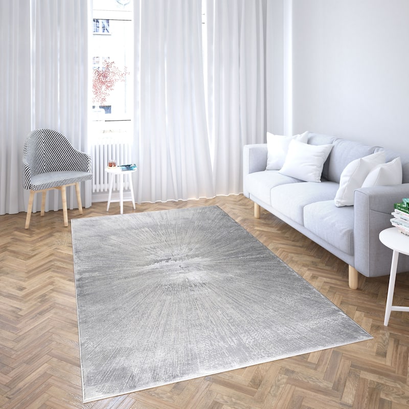 Hania Collection Grey Contemporary Abstract Area Rug