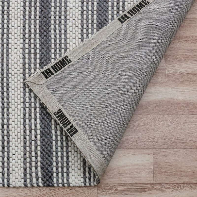 Sevita Dark Gray/Ivory Transitional Striped Wool Indoor Area Rug