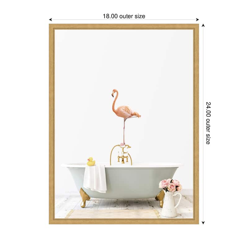 Kate and Laurel Sylvie Flamingo in Cottage Gray Bathtub Framed Canvas by Amy Peterson