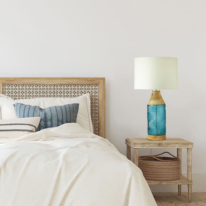 Josiah River of Goods Green/Clear/Blue Glass and Mango Wood 26-Inch Table Lamp