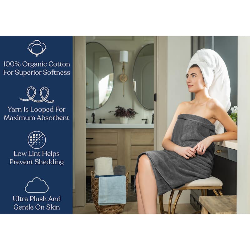 Delara Organic Cotton Luxuriously Bath Towel, GOTS & OEKO-TEX Certified, Feather Touch Technology, 650 GSM, Quick Dry 30"x58"