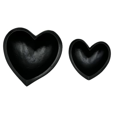 Set of 2 Decorative Handmade Aluminum Heart Bowl - Large (8 x 8 x 2.5 in) & Small (6 x 6 x 2 in)