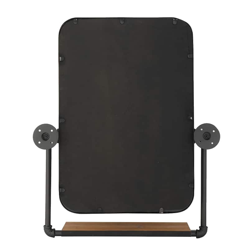 MacLuu Industrial Black Metal Pipe Hanging Wall Mirror with Shelf