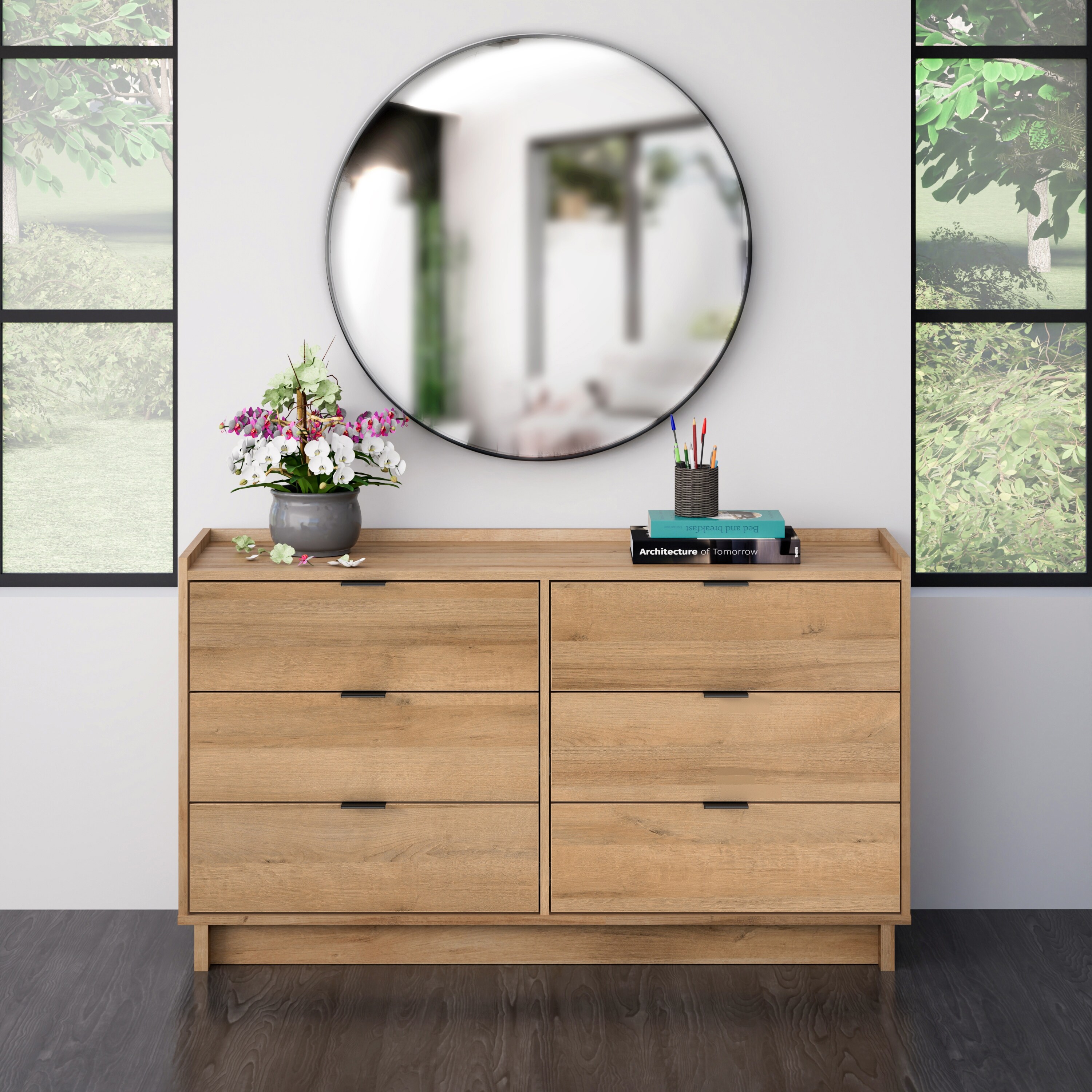 chicopee modern 6 drawer double dresser Nico Mid Century Modern 6-Drawer Double-Dresser Solid Wood