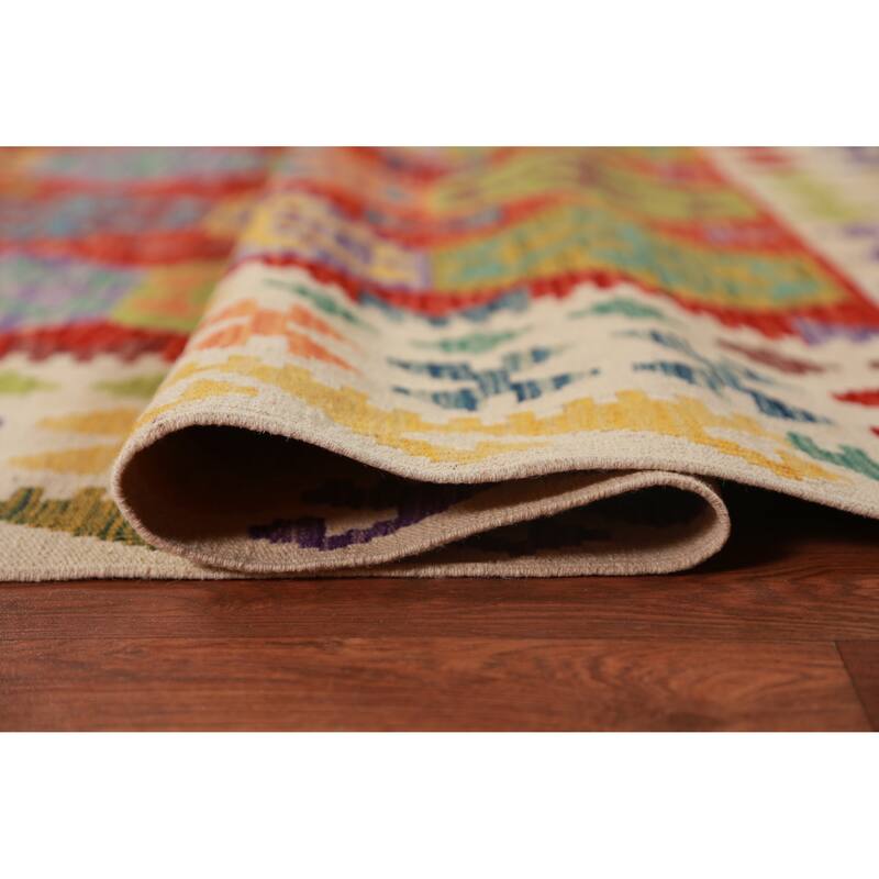 Colorful Kilim Oriental Area Rug Hand-Woven Wool Carpet - 8'7"x 11'1"