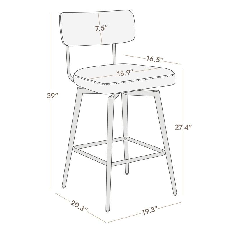 Spruce & Spring Elise Counter Height Swivel Bar Stool Chairs Set with Metal Frame