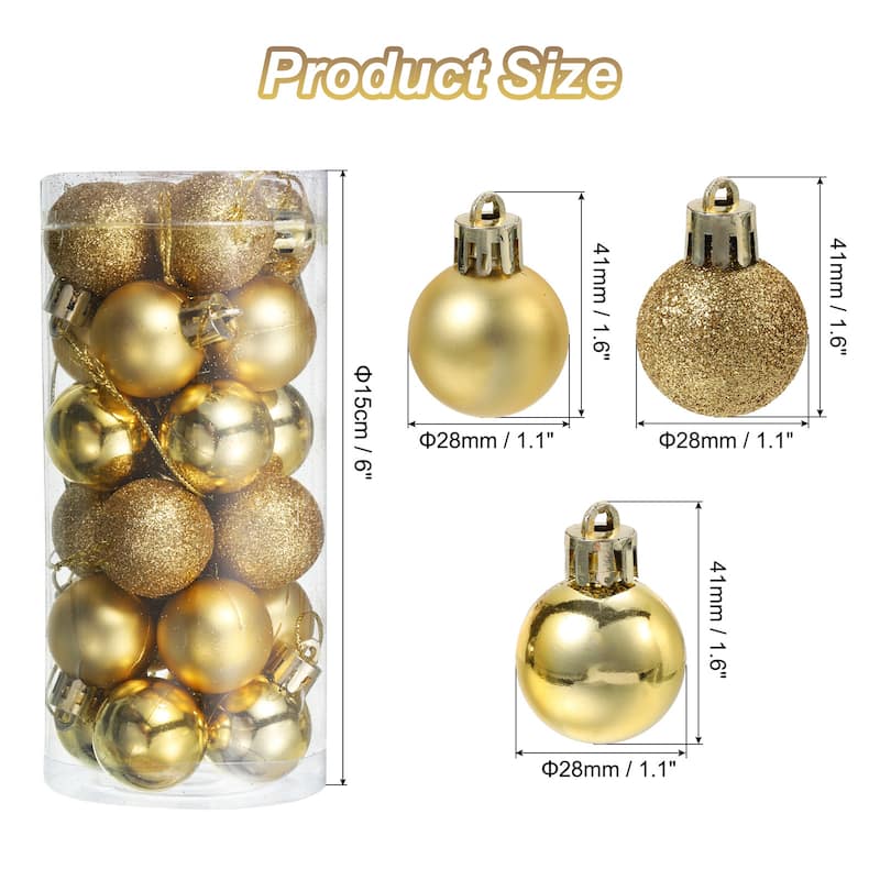 24Pcs 1.1" Christmas Balls Ornaments Shatterproof Hanging Balls Set - Gold