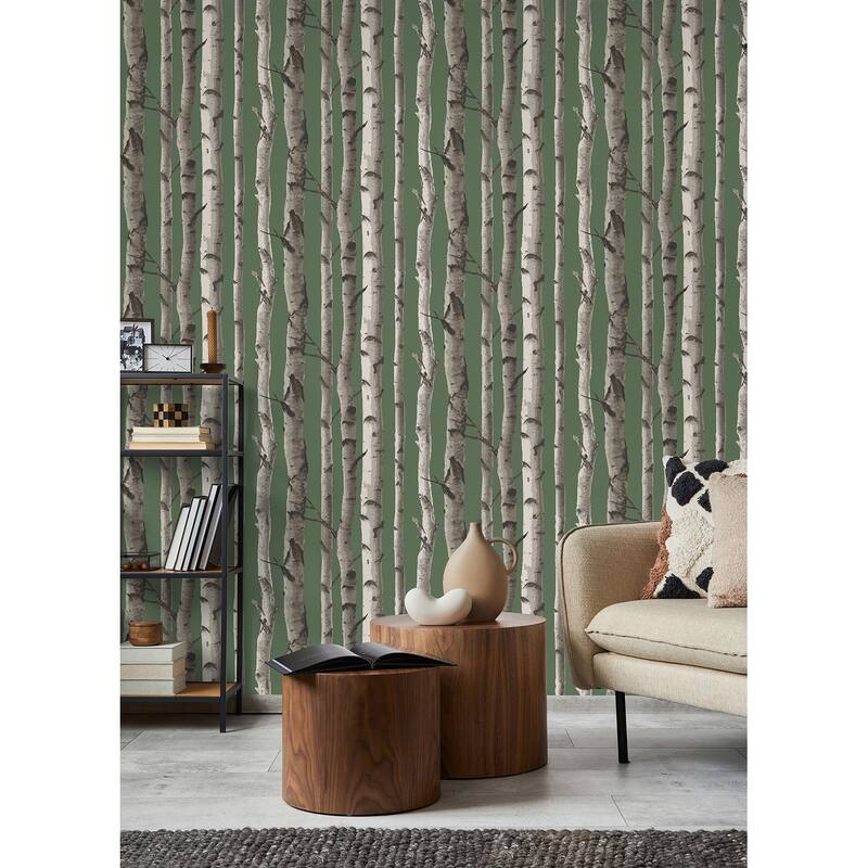 Fine Decor Chester Dark Green Birch Trees Wallpaper