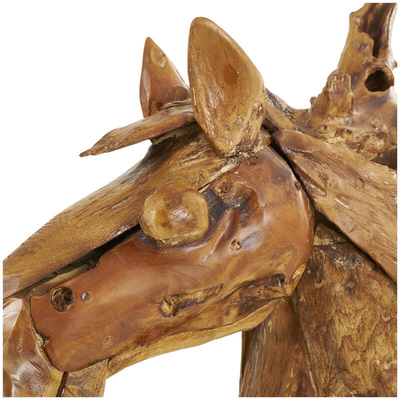 Brown Teak Wood Handmade Horse Decorative Sculpture