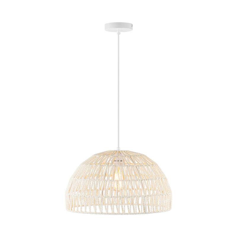 1-Light Modern Boho Single Bowl Hand Woven Rope Dome Pendant Kitchen Island Lighting