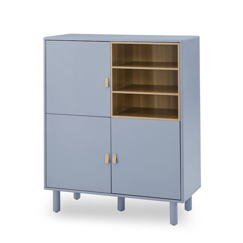 3 Doors Wooden Cabinet with Leather Handle
