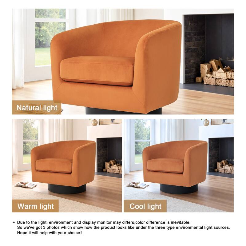 360-Degree Swivel Round Barrel Velvet Armchair Accent Chairs