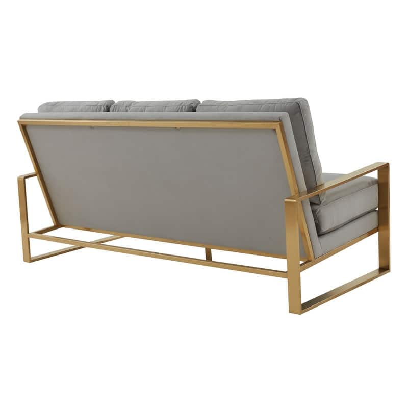Jefferson Velvet Upholstered 3 Seater Sofa with Brushed Gold Stainless Steel Base and Removable Cushions - 77.1