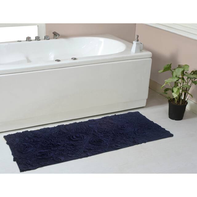 Home Weavers Modesto Collection Absorbent Cotton Machine Washable Bath Rug - 21"x54" - Navy