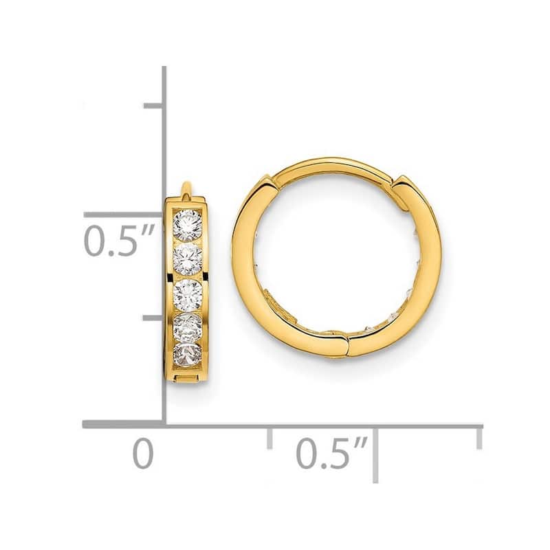 Curata 14k Yellow Gold Round 12.6mmSquare CZ Cubic Zirconia Reversible Hinged Hoop Earrings