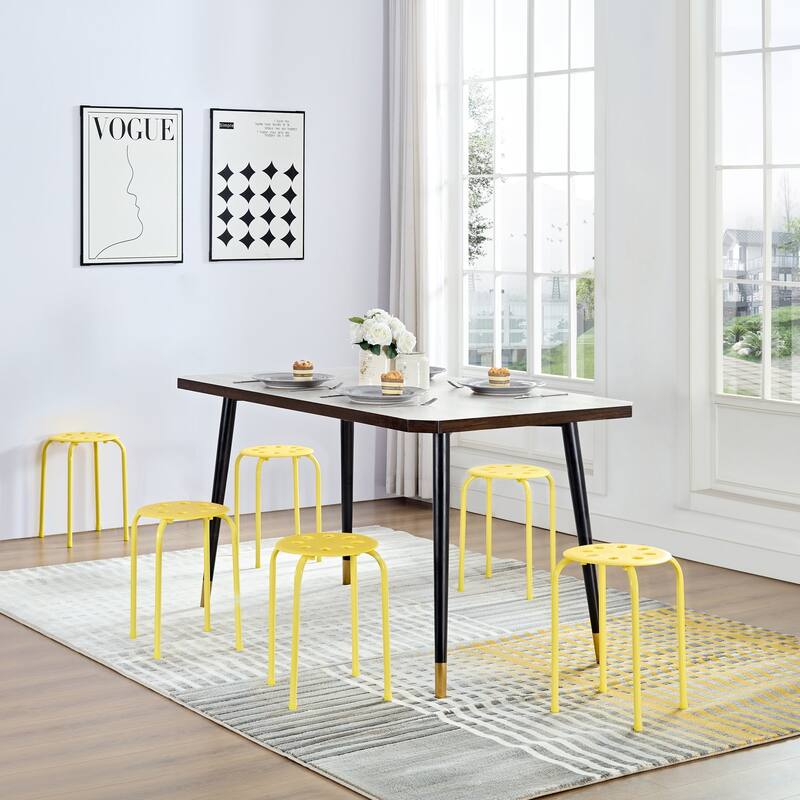 Javlergo 6-Pack Plastic Stackable Stools, Portable 8 Holes Metal Round Top Stools for Kitchen/Classrom