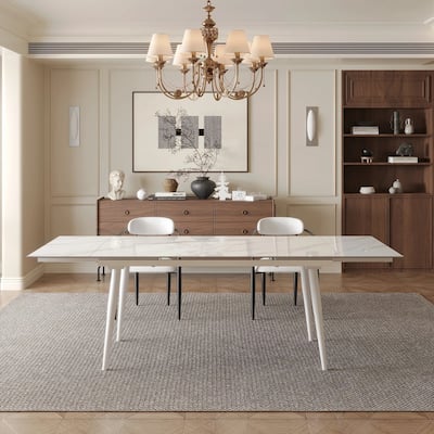 94.48" Rectangular Extendable Sintered Stone Dining Table