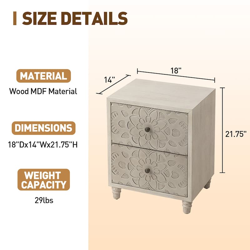 COSIEST Vintage Brown Pattern Solid Wood Nightstand with Drawers