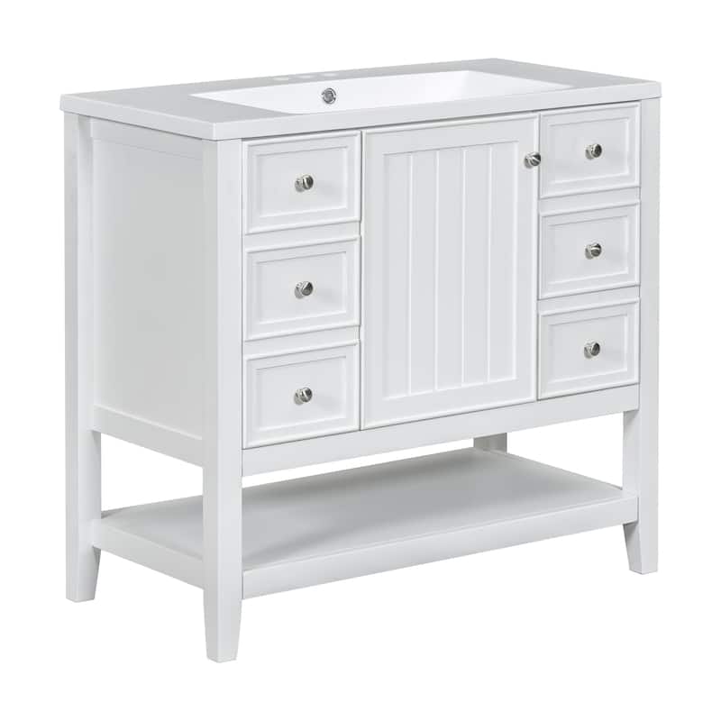 GDFStudio - Avalon 36-Inch Bathroom Vanity with Sink, Solid Wood & MDF Board with Lower Shelf, Painted Finish