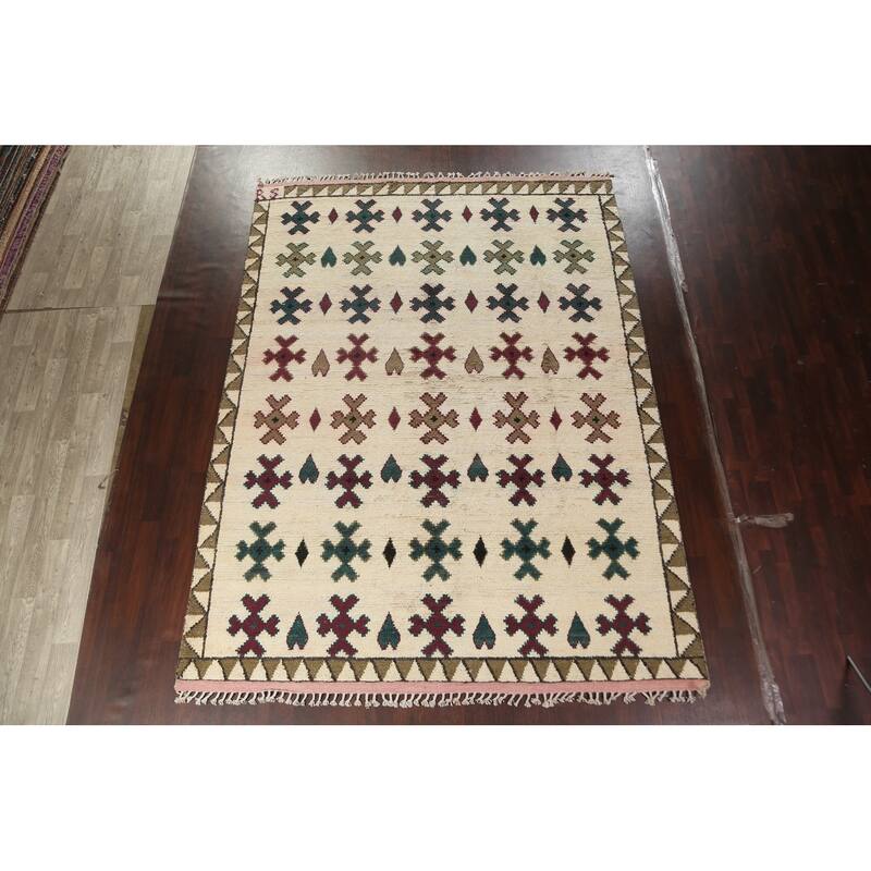 Geometric Moroccan Oriental Area Rug Wool Handmade Dining Room Carpet - 9'0" x 12'4"