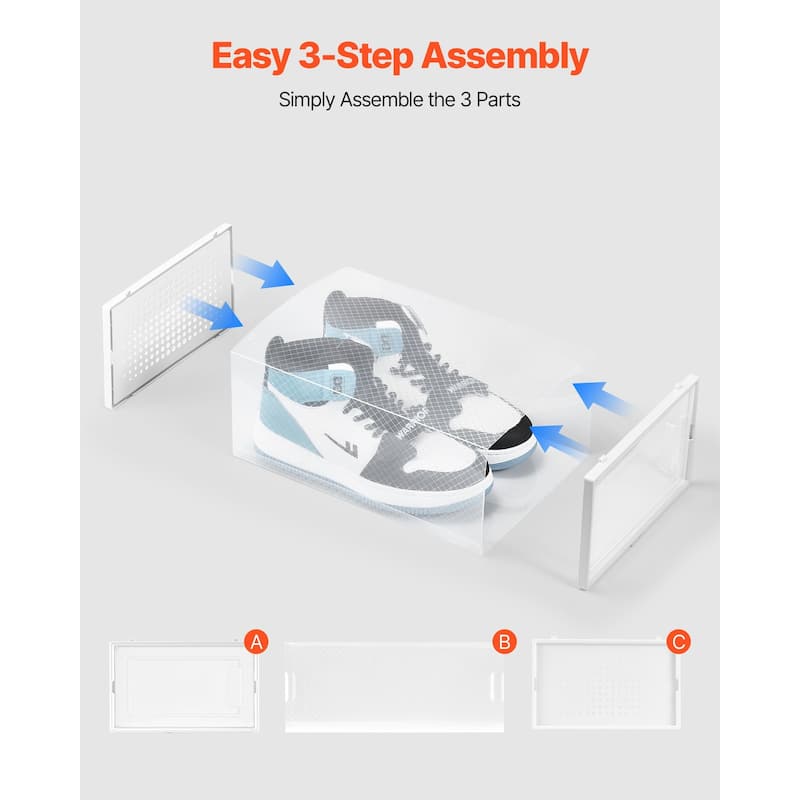 White Stackable Shoe Storage Boxes with Clip Lock Door, Ventilation and Tool-Free Assembly - 13.1 x 9.1 x 5.7 in