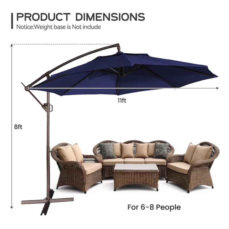 11FT Outdoor Cantilever Umbrella 360 Rotation Patio Offset Umbrella