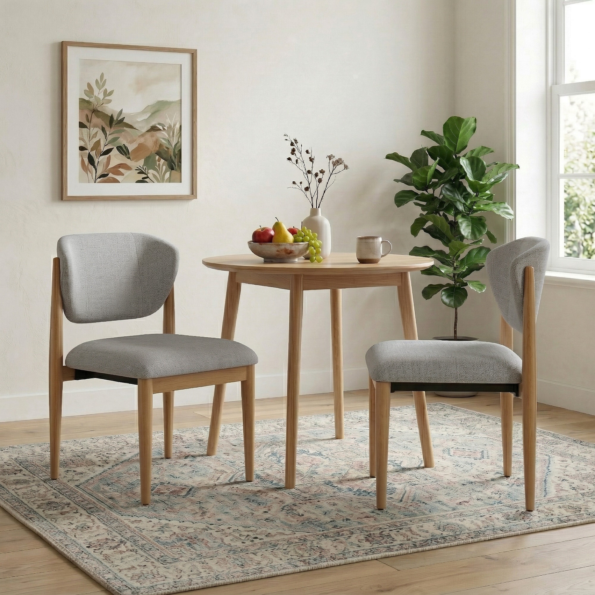 Dining Chairs Set of 2 Mid-Century Modern Fabric Upholstered Dining Room Chairs with Solid Oak Wood Legs Kitchen Side Chairs