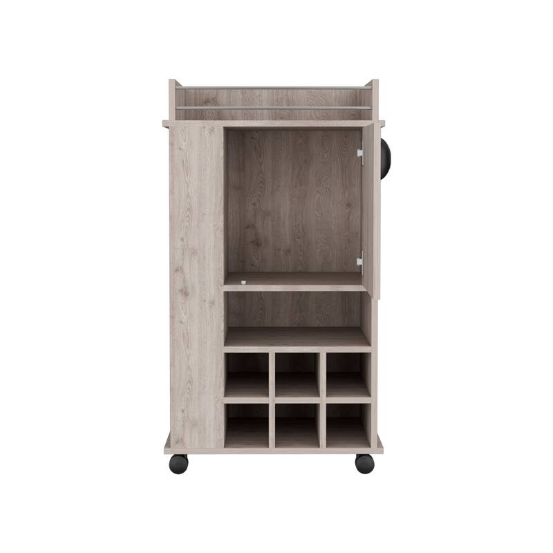 Bar Cart with 6 Built-in Wine Rack and Casters - Grey