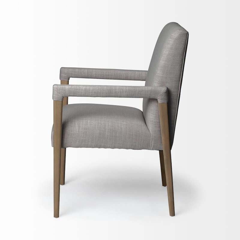 Grey Fabric King Louis Arm Chair, Brown Wood Legs and Modern Style - 23.8” L x 28” W x 36” H