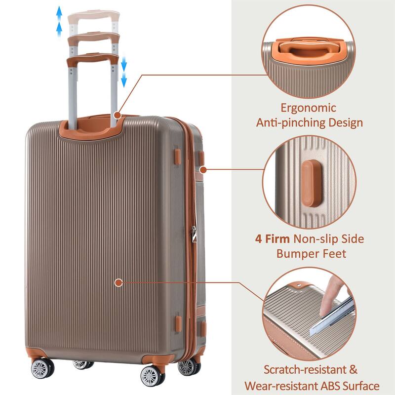 3 Piece Hardside Lightweight Luggage Sets with Double Spinner 8 Wheels and TSA Lock