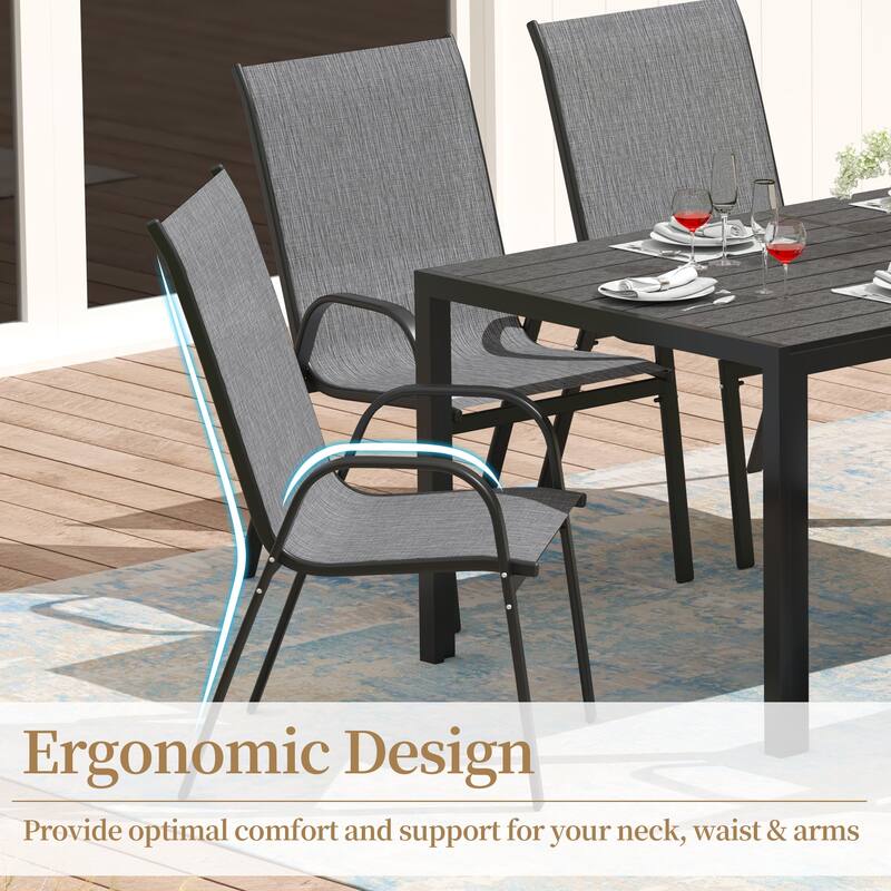 5/7-Piece Outdoor Dining Set with 4/6 Textilene Stackable Chairs and Rectangular Table, Patio Dining Table Set for 4/6