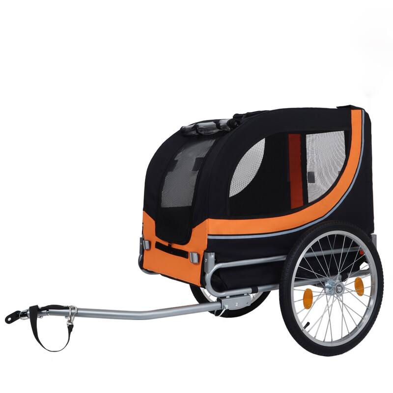 Large Folding Bike Trailer For Dogs - 66lb Capacity All-Terrain Pet Carrier, Durable Steel Frame For Cycling - Black+Orange