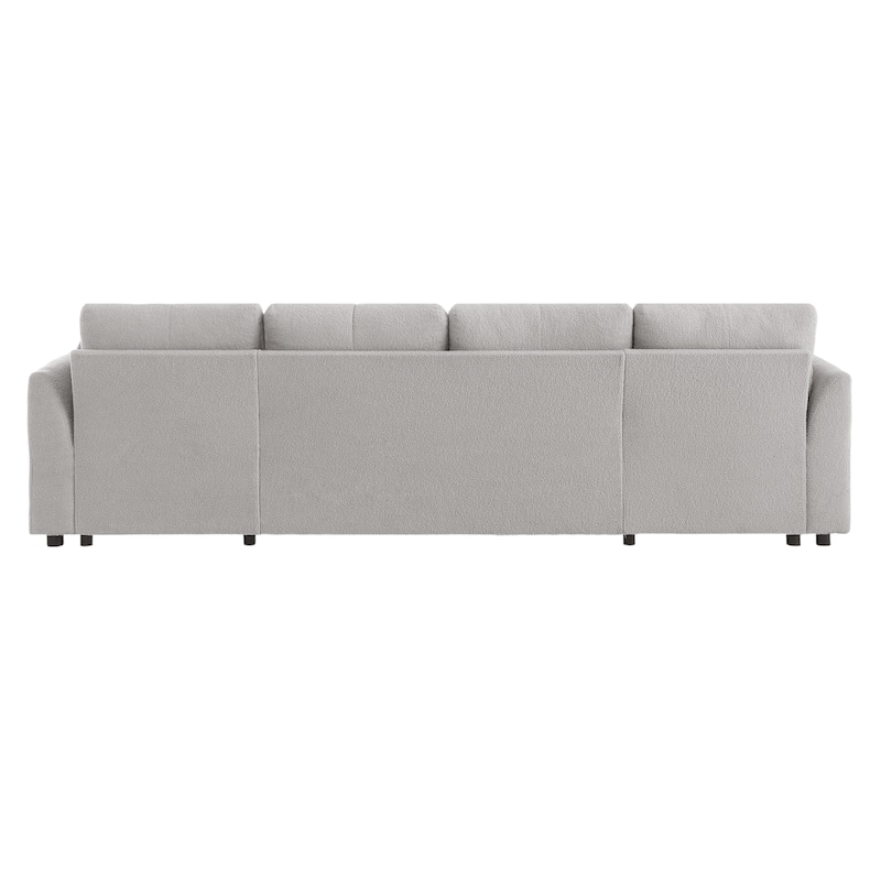 Teddy Fabric Sectional Sofa Convertible Sleeper Sofa Modern U-Shaped Couch Dual Storage Chaise Lounge with Pockets and USB Ports