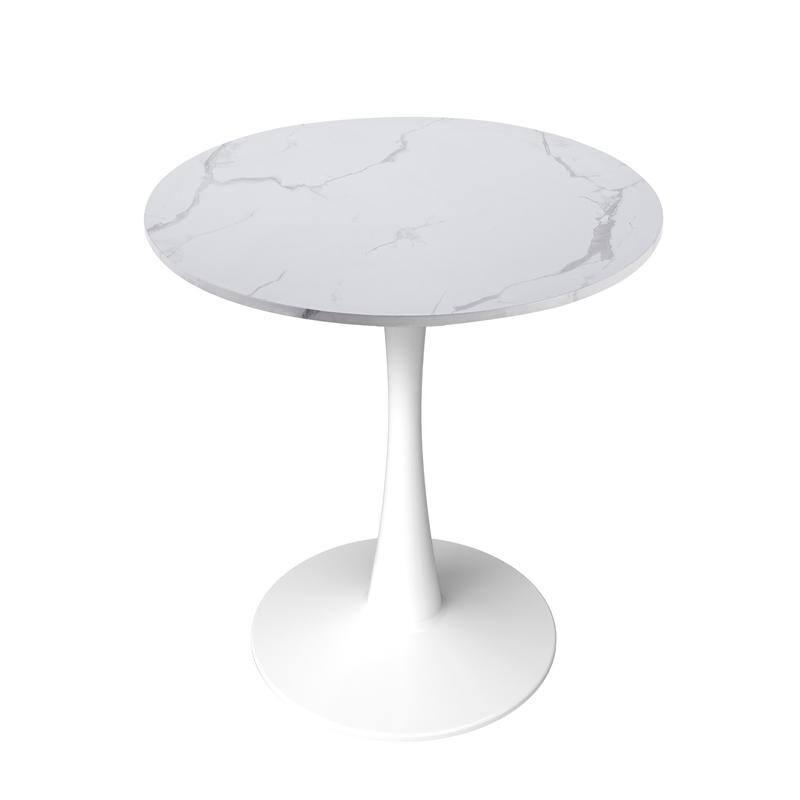 Bristol Modern Round Dining Table with Stain Resistant Solid Wood Top and White Pedestal Base for Home, Cafes and Restaurant - Marbled White - 27 Inches