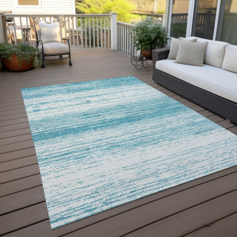 Machine Washable Indoor/ Outdoor Chantille Ombre Stripes Rug - Teal - 9' x 12'