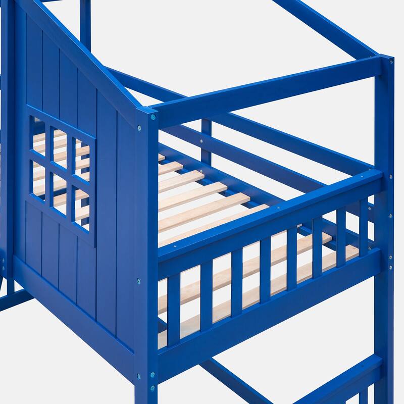 Twin Over Twin House Bunk Bed With Ladder