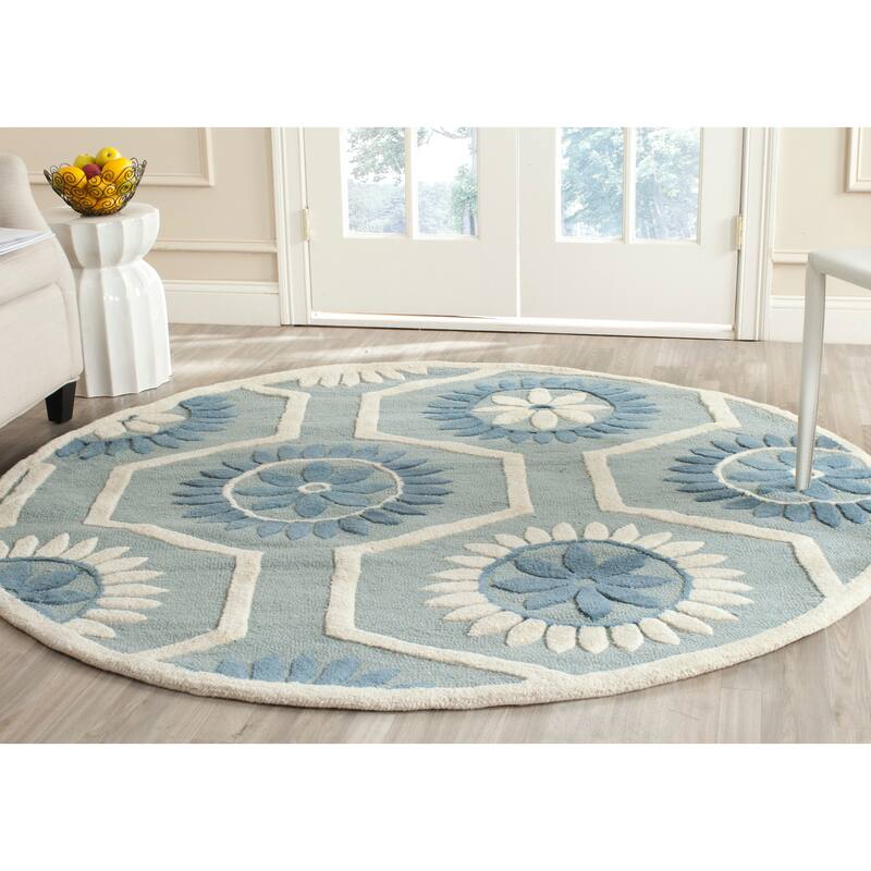 SAFAVIEH Handmade Cambridge Edeltraud Modern Moroccan Wool Rug - 6' Round - Blue/Ivory