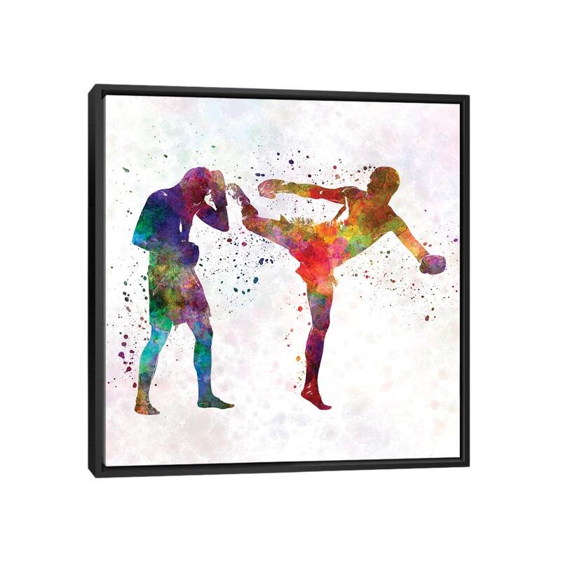 iCanvas "Two Men Exercising Thai Boxing Silhouette" by Paul Rommer Framed Canvas Print - Black - 37x37