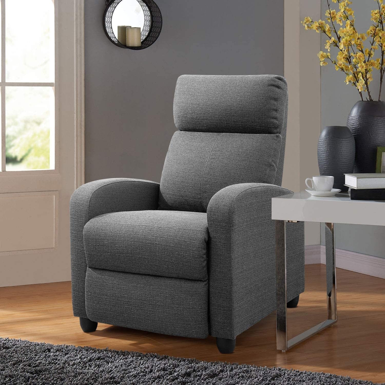 Modern Beige Fabric Recliner Sofa Living Room Home Theater Single Reclining Armchair with Adjustable Back and Padded Cushion for Living Room and Bedro