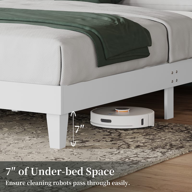 Yaheetech Farmhouse Wooden Bed Frame with Headboard No Box Spring Needed