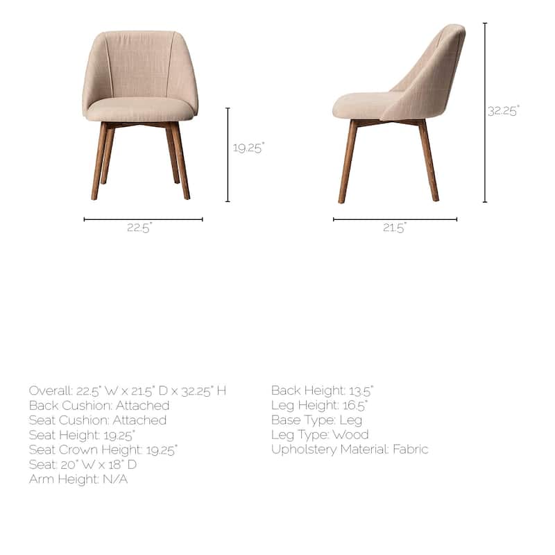 Ronald I Beige Fabric Wrap Seat W/Medium Brown Solid Wood Frame Armless Dining Chair (Set of 2) - 23"W x 22"D x 32"H